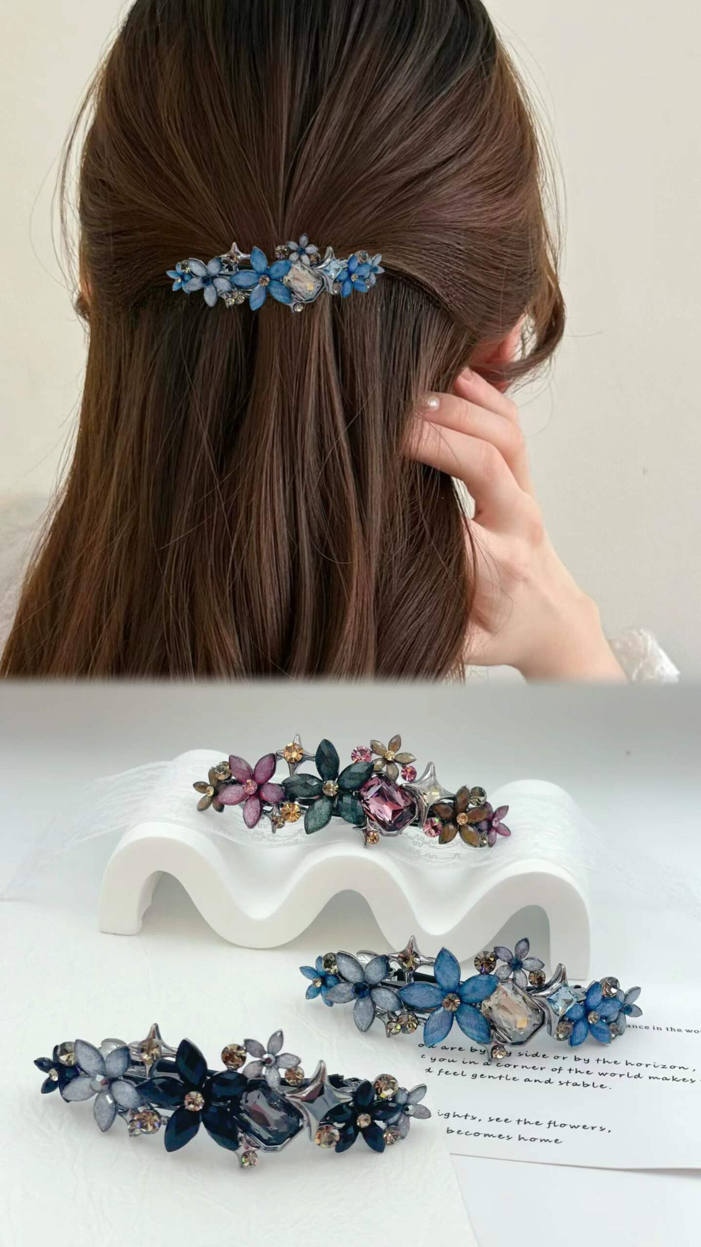Korean floral hair clip styled in an updo Chennai