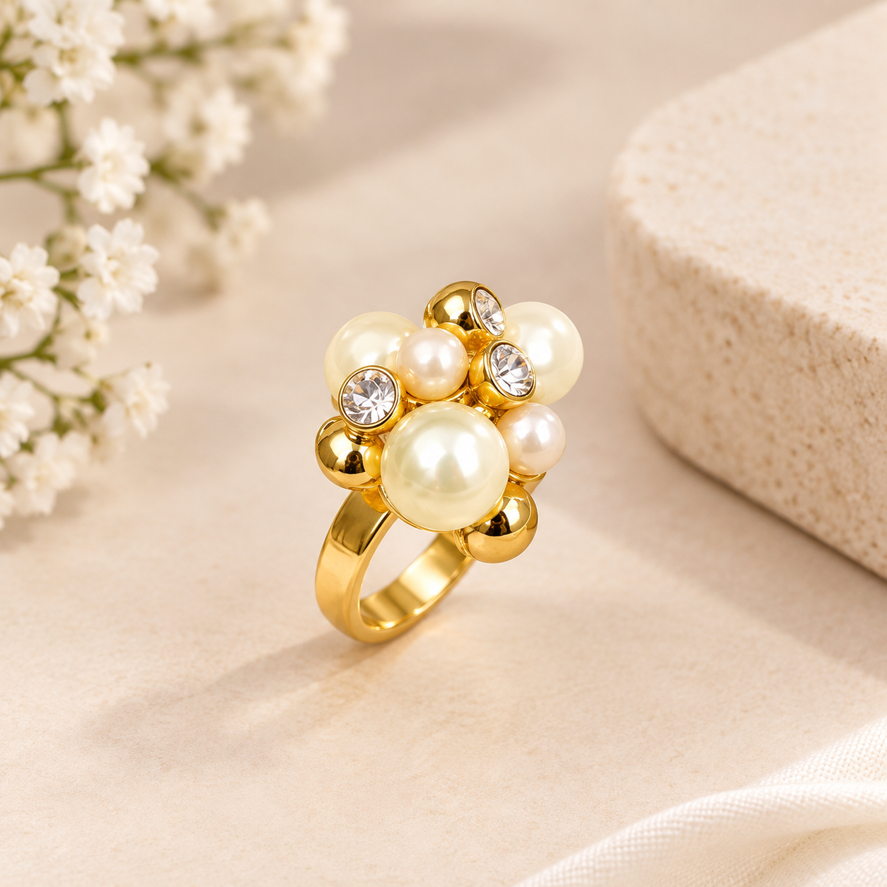 Korean pearl ring adjustable
