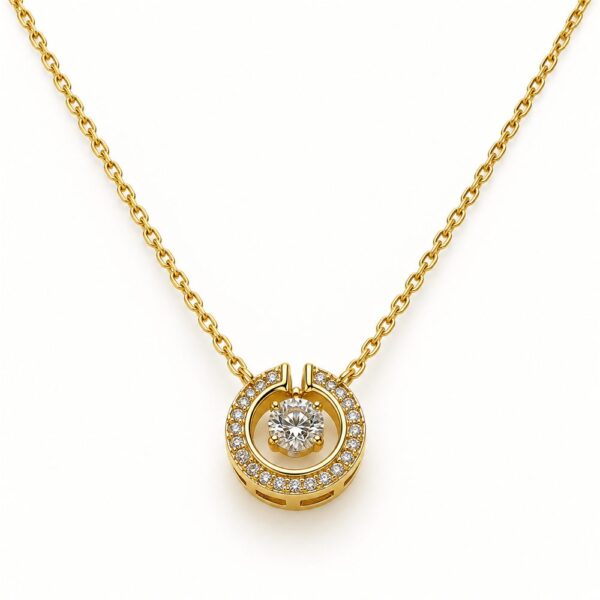 Korean Short Chain Gold Round Halo Zircon Pendant Necklace