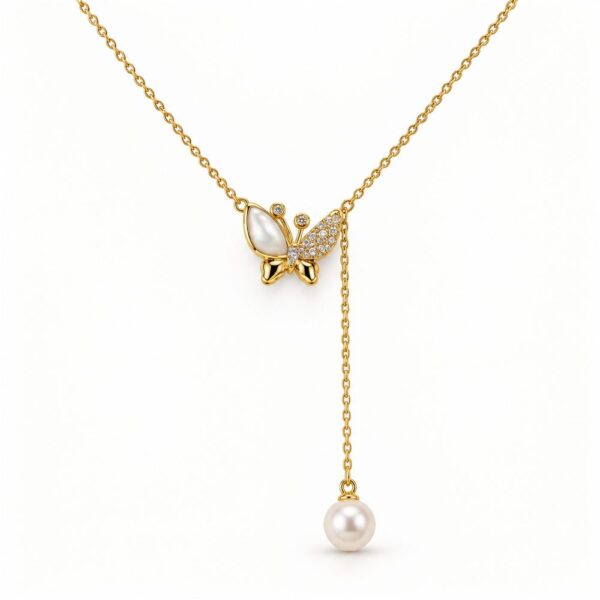 Korean Short Chain Gold Butterfly Pearl Drop Necklace