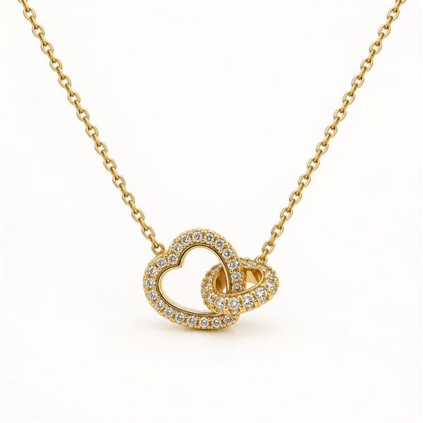 Korean Short Chain Gold Interlocking Heart Zircon Necklace