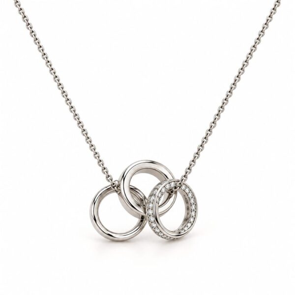 Korean Short Chain Silver Triple Ring Zircon Pendant Necklace