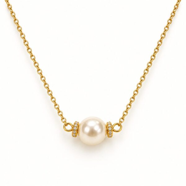 Korean Short Chain Gold Single Pearl Zircon Necklace, gold plated, hypoallergenic, made in Korea