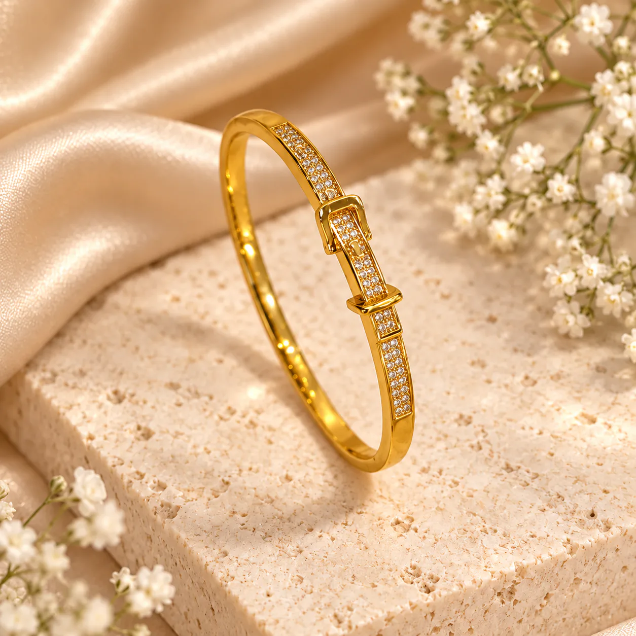 Korean gold buckle kada bracelet, stainless steel, anti-tarnish