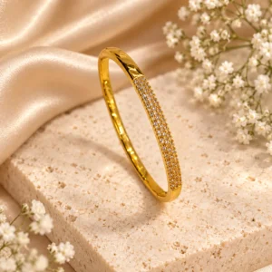 Korean gold triple row stone kada bracelet, stainless steel, anti-tarnish