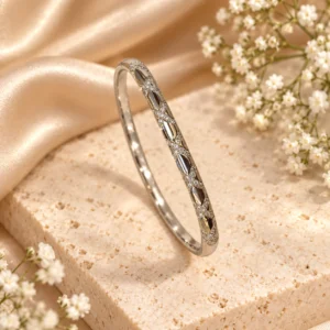 Korean silver diamond pattern kada bracelet, stainless steel, anti-tarnish