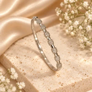 Korean silver barrel stone kada bracelet, stainless steel, anti-tarnish