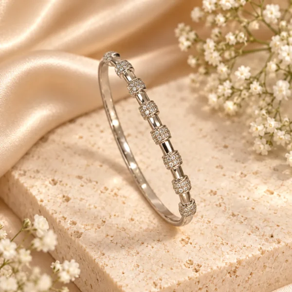 Korean Silver Barrel Stone Kada