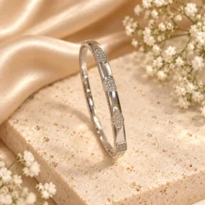 Korean silver sleek stone kada bracelet, stainless steel, anti-tarnish