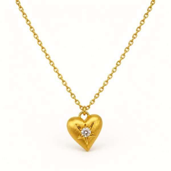 Korean Short Chain Gold Puffed Heart Zircon Pendant Necklace