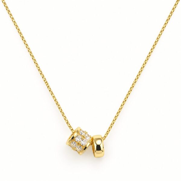 Korean Short Chain Gold Zircon Barrel Bead Necklace, gold plated, hypoallergenic, made in Korea
