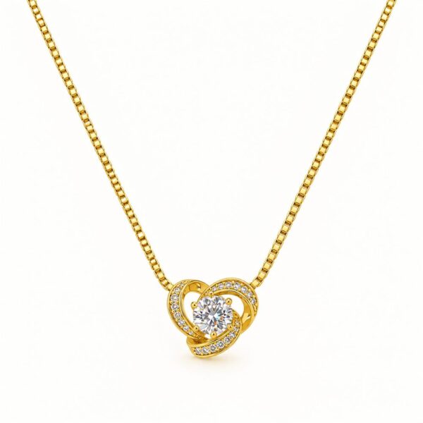 Korean Short Chain Gold Heart Knot Zircon Pendant Necklace