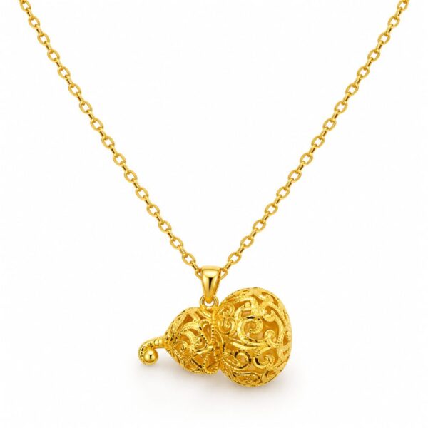 Korean Short Chain Gold Filigree Gourd Pendant Necklace, gold plated, hypoallergenic, made in Korea