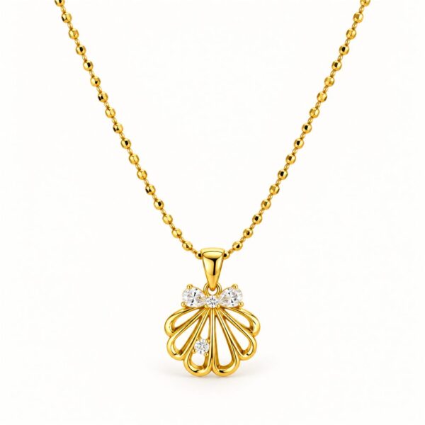 Korean Short Chain Gold Open Shell Zircon Bow Pendant Necklace, gold plated, hypoallergenic, made in Korea