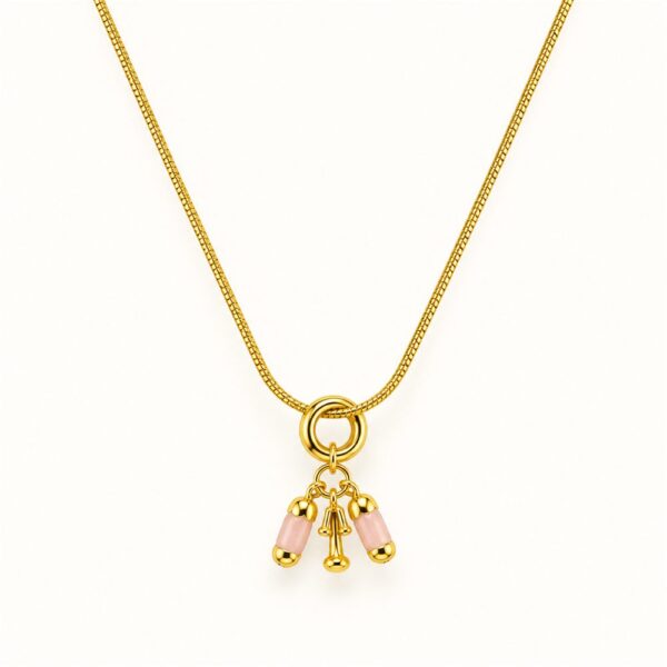Korean Short Chain Gold Snake Chain Pink Bell Charm Necklace, gold plated, hypoallergenic, made in Korea