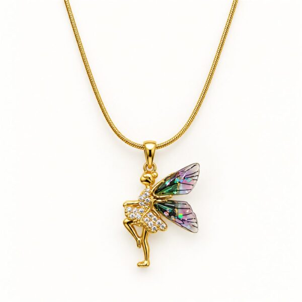 Korean Short Chain Gold Snake Chain Fairy Iridescent Wing Necklace