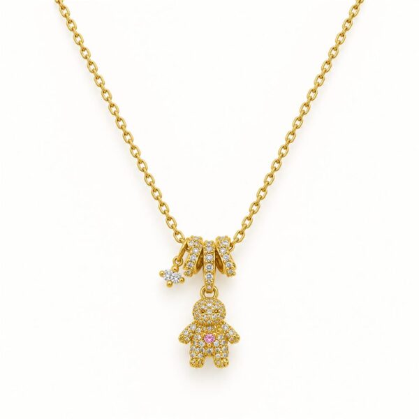 Korean Short Chain Gold Zircon Doll Charm Necklace