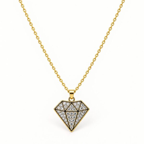 Korean Short Chain Gold Zircon Diamond Shape Pendant Necklace