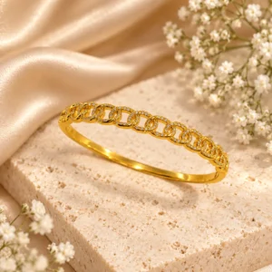 Korean gold curb chain link kada bracelet, stainless steel, anti-tarnish
