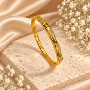 Korean gold dual stone panel kada bracelet, stainless steel, anti-tarnish