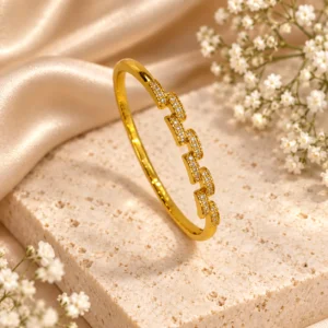Korean gold stepped link kada bracelet, stainless steel, anti-tarnish