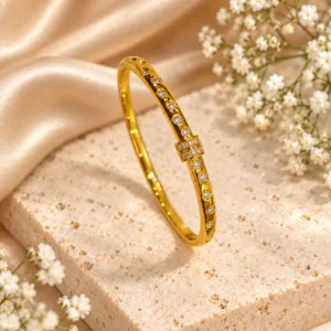 Korean gold stone band kada bracelet, stainless steel, anti-tarnish