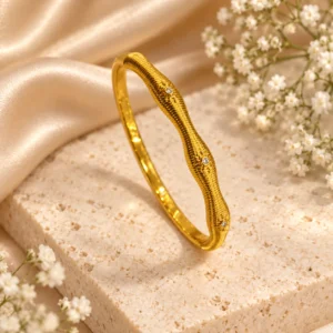 Korean gold wave kada bracelet, stainless steel, anti-tarnish