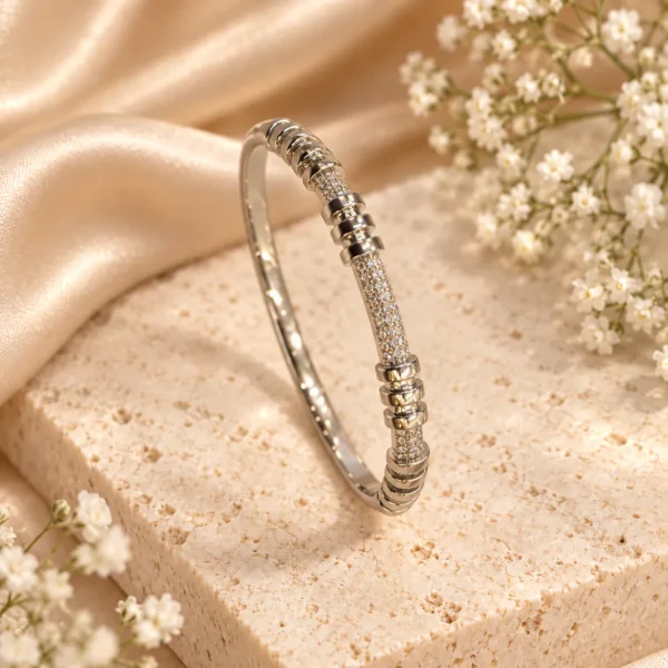 Korean Silver Ribbed Stone Kada
