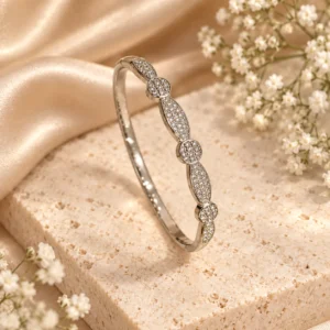 Korean silver stone cluster kada bracelet, stainless steel, anti-tarnish