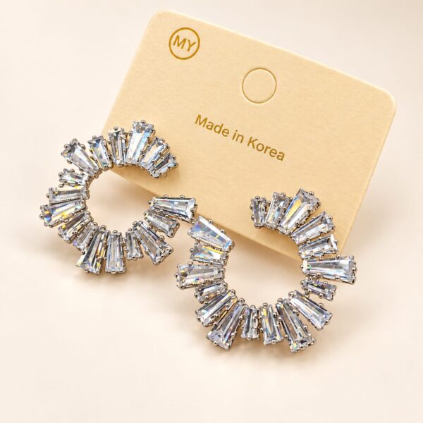 Korean Silver Sunburst Baguette Crystal Earrings, made in Korea