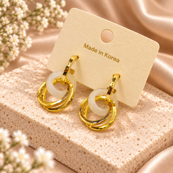 Korean Gold Double Hoop Ivory Ring Earrings, anti-tarnish earrings, made in Korea