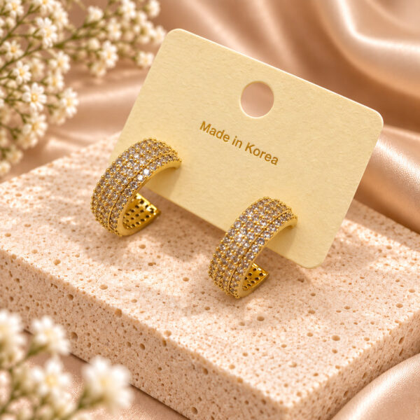 Korean Gold Pave Crystal Wide Hoop Earrings, anti-tarnish earrings, made in Korea