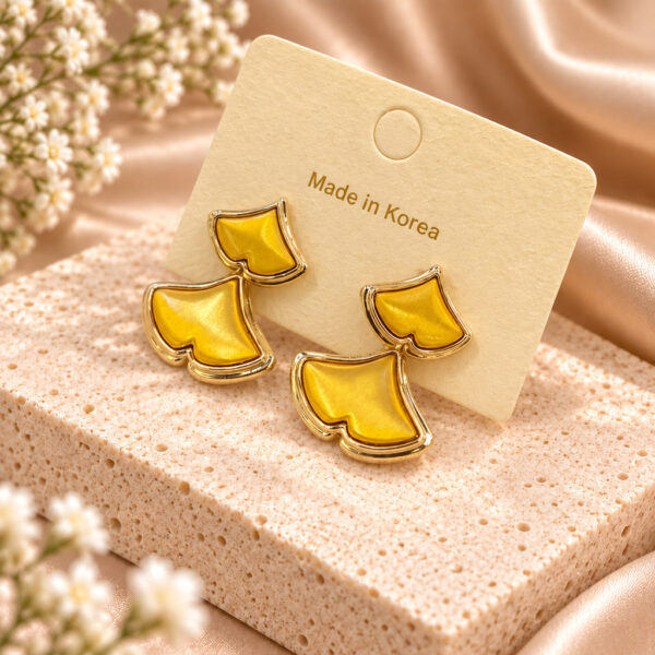 Korean Golden Yellow Ginkgo Leaf Drop Earrings