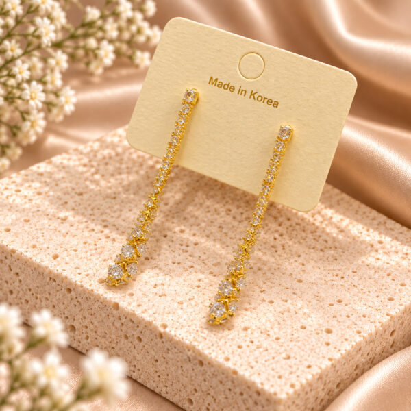 Korean Gold Long Crystal Line Drop Earrings