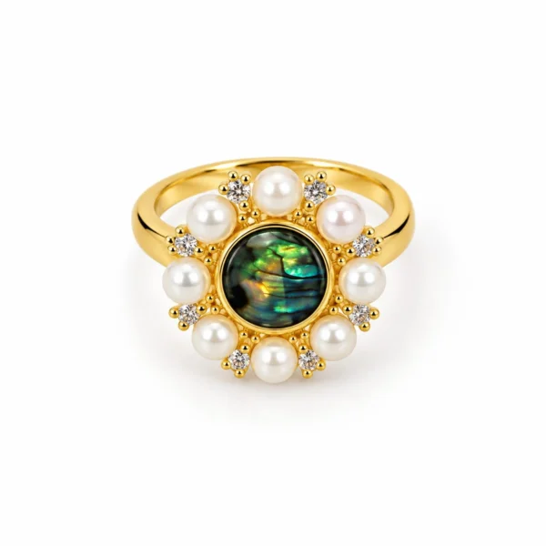 Korean Gold Abalone Shell Pearl Halo Adjustable Ring