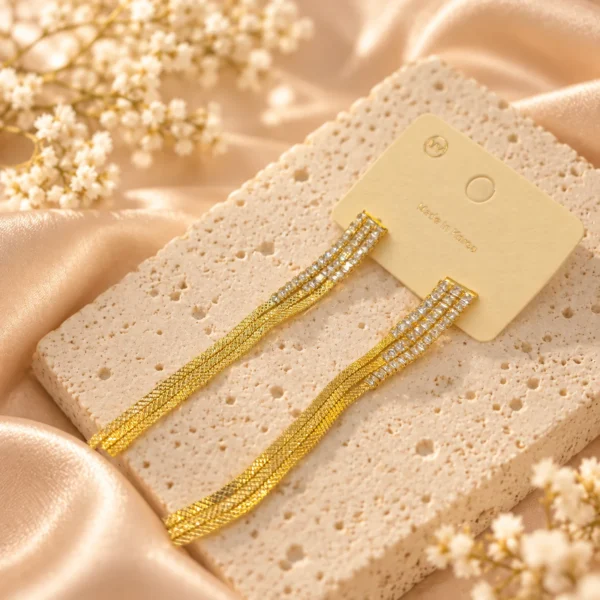 Korean Gold Hanging Snake Chain Tassel Earrings, anti-tarnish gold plated earrings, made in Korea