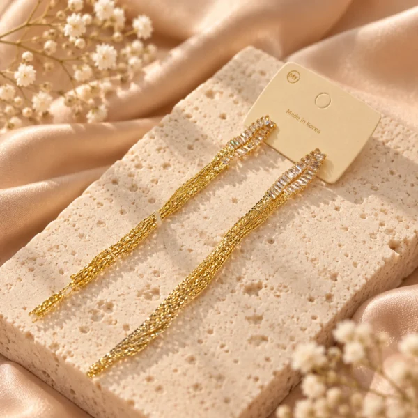Korean Gold Hanging Twisted Chain Tassel Earrings