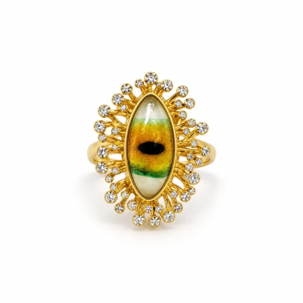 Korean Gold Sunburst Zircon Marquise Stone Adjustable Ring, anti-tarnish gold plated adjustable ring, made in Korea