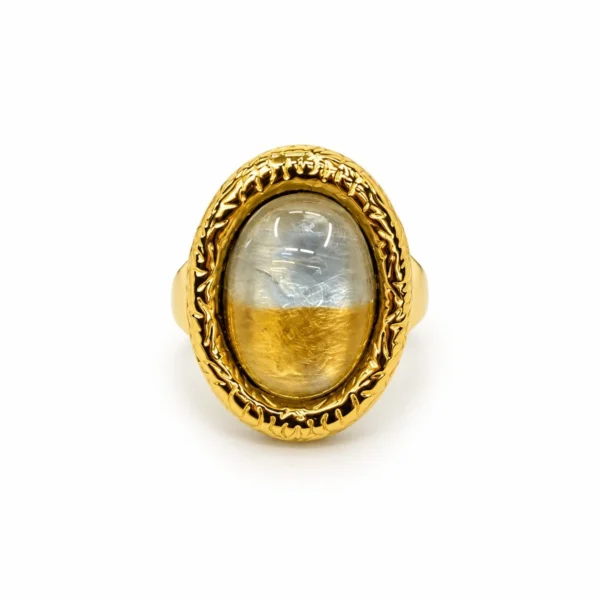 Korean Gold Vintage Oval Two Tone Stone Adjustable Ring