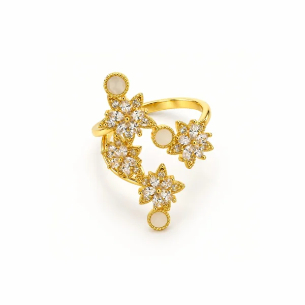 Korean Gold Zircon Blossom Open Wrap Adjustable Ring