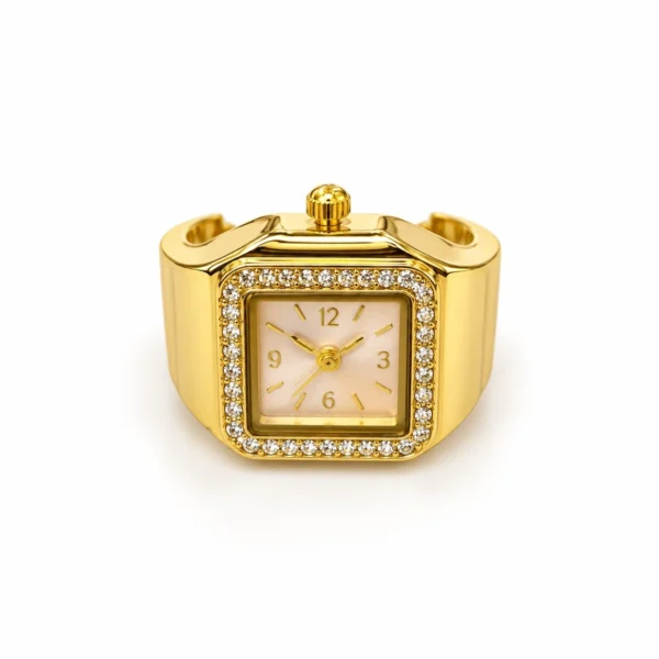 Korean Gold Zircon Square Watch Adjustable Ring