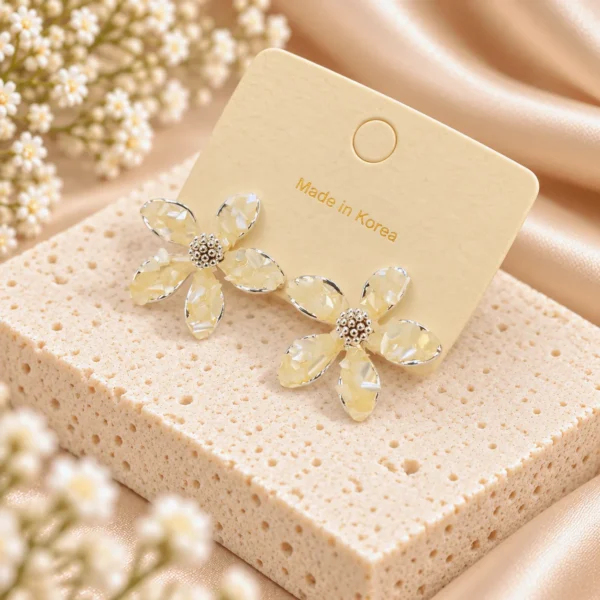 Korean Silver Ivory Petal Flower Stud Earrings, anti-tarnish silver plated earrings, made in Korea